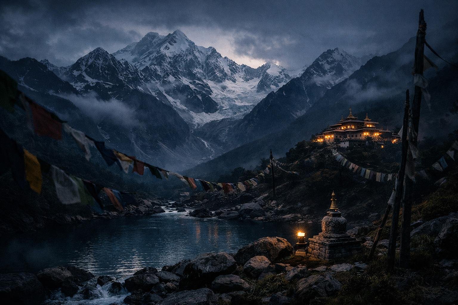 Snow-capped Kanchenjunga rising above the valleys of Sikkim